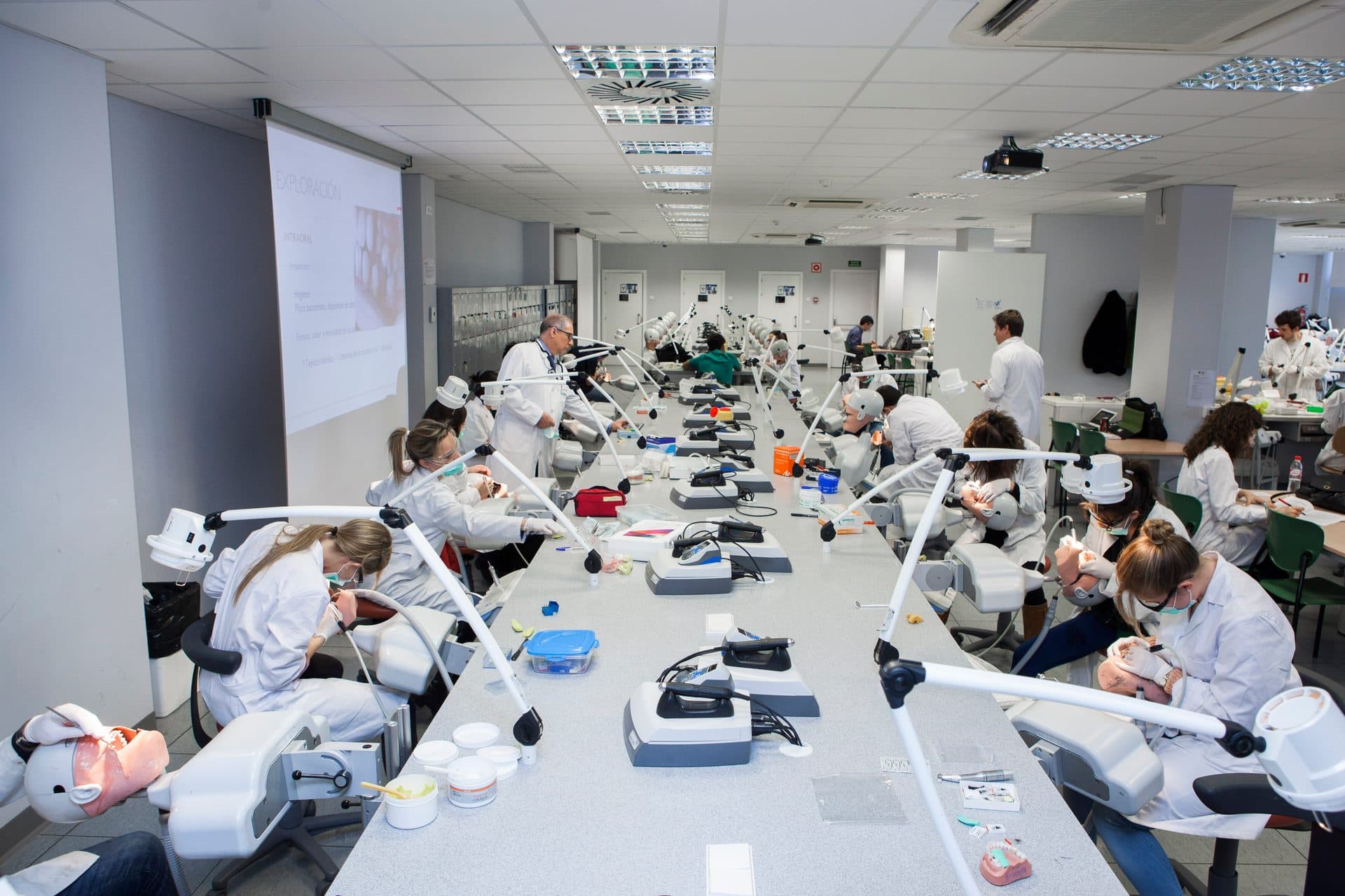 Grande salle de travaux pratiques dentaires à l'Universidad Europea