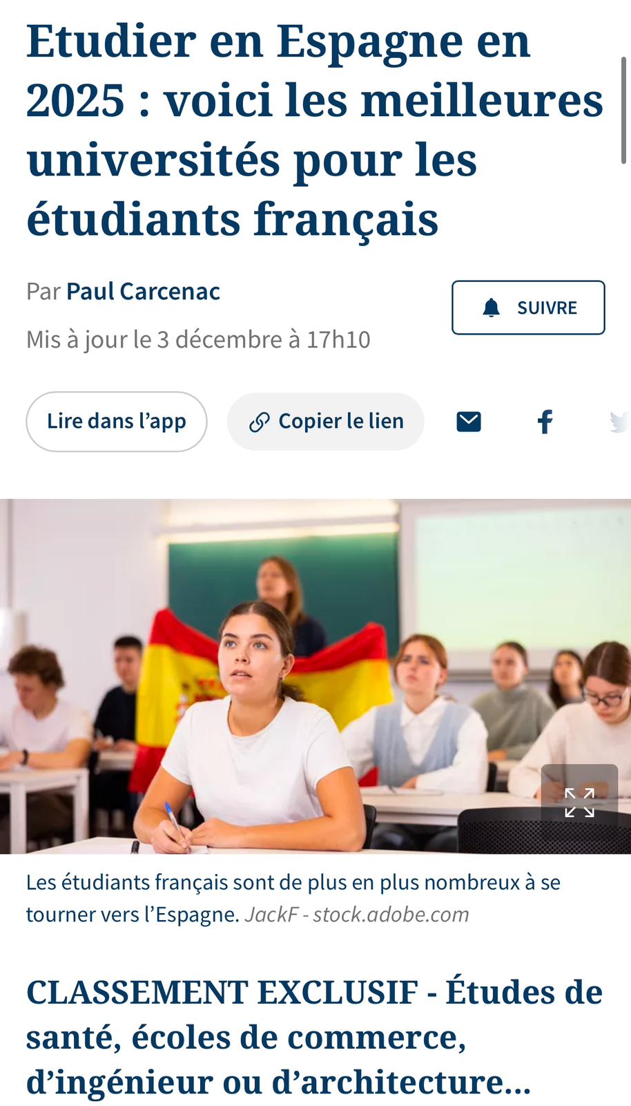 Article du Figaro sur Etudier en Espagne